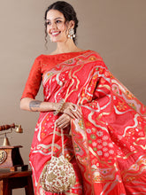 Red Dola Silk Weaving Saree - House of Surya